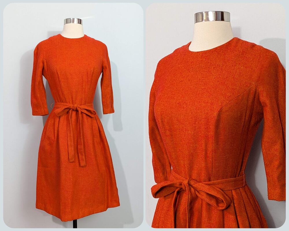 Orange Tweed Wool 60s Dress